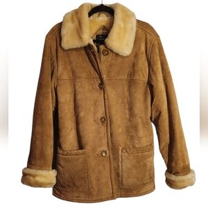 Dennis Basso Faux Fur Lined Leather Coat, Genuine Leather, Tan Leather, Small
